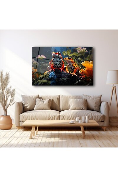 GLAZELLA Kurbağalar Yatay Cam Tablo