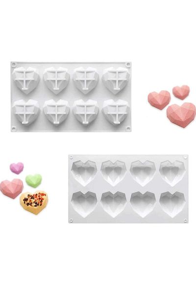 Şenhomee 1St Quality 8-Piece Imported Silicone Chocolate and Soap Mold - Scented Stone Crystal Heart Shaped