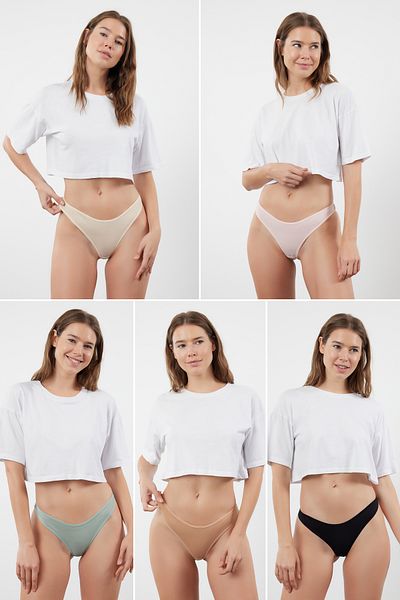 Trendyol Collection Mehrfarbige, gerippte Tanga-Strickhöschen im 5er-Pack THMSS24KU00045