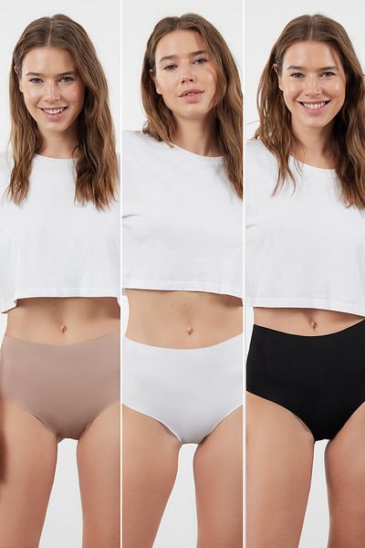 Trendyol Collection Schwarz - Mehrfarbiges 3-teiliges lasergeschnittenes Hipster-Strickhöschen