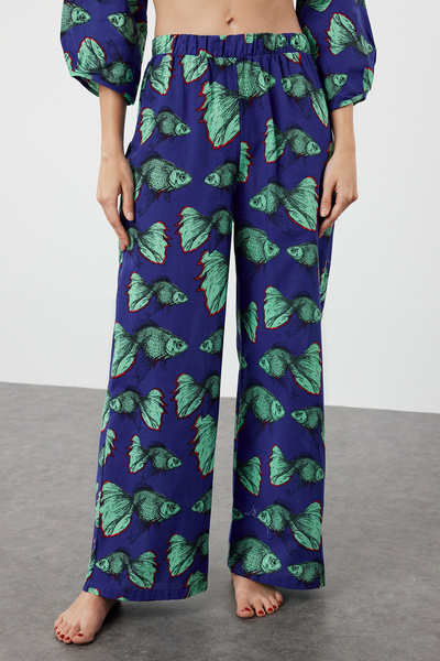 Trendyol Collection 100% Cotton Fish Patterned Blouse and Pants Set - TBESS24AU00070
