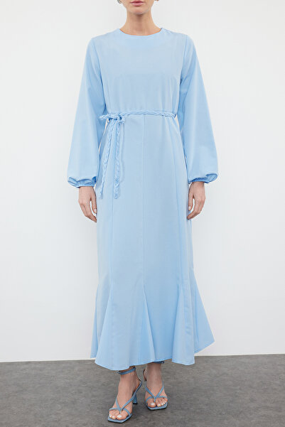 Trendyol Modest Φόρεμα με υφαντό βαμβακερό μπλε ζωνάκι - TCTSS24EB00168
