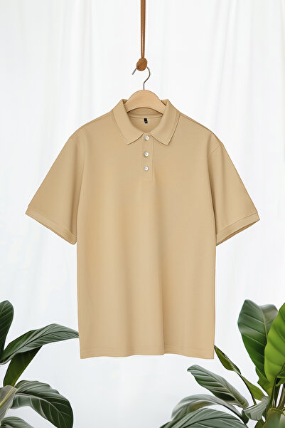 Trendyol Collection Large Size Beige Regular/Normal Cut 100% Cotton Polo Neck T-Shirt Tmnss24Bf00000