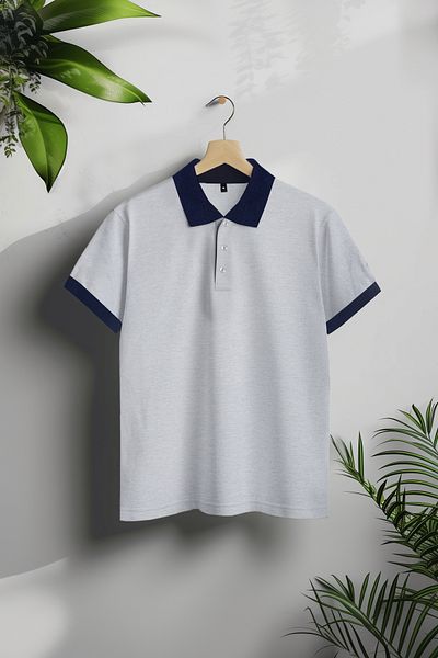 Trendyol Collection Šedý kontrastní límec Regular/Regular Cut Detailní tričko s krátkým rukávem 100% bavlna Polo Neck TMNSS20PO0141