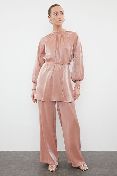 Trendyol Modest Szatén szőtt szárított rózsa készlet - alsó és felső készlet TCTSS24US00080