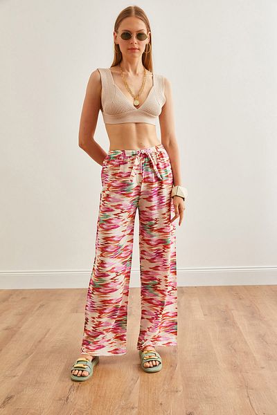 Olalook Rosa gemusterte Cupra Palazzo-Hose für Damen - PNT-19000283