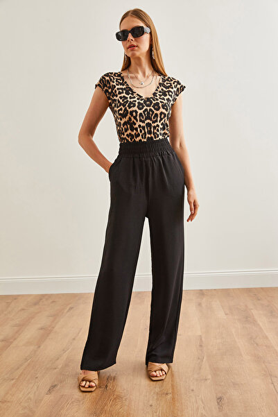 Olalook Kadın Siyah Cepli Yüksek Bel Kalın Bantlı Ayrobin Pantolon PNT-19000281