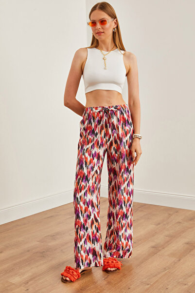 Olalook Purple Patterned Cupra Women's Palazzo Trousers - PNT-19000283