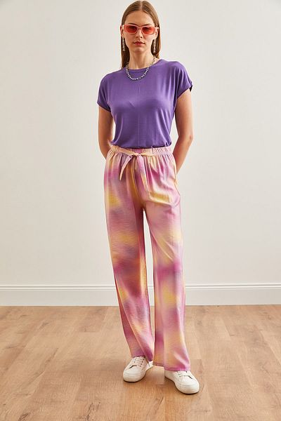 Olalook Rosa gemusterte Batik-Cupra-Palazzohose für Damen - PNT-19000283