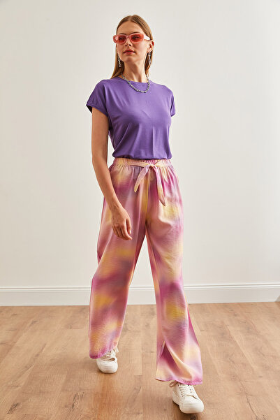 Olalook Pink Patterned Batik Cupra Palazzo Women's Trousers - PNT-19000283