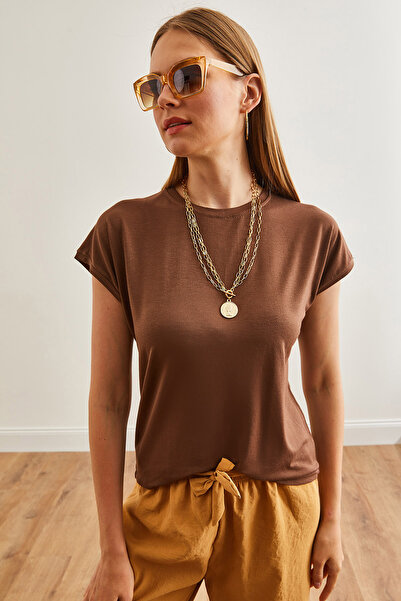 Olalook Гірко-коричнева віскозна блузка Bat Orme BLZ19001916