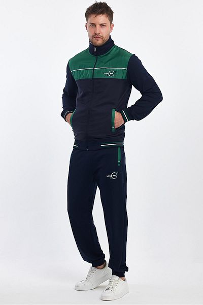 LİVE SPORT Ανδρική αθλητική φόρμα γυμναστικής Navy Blue 2 Thread - Stand Collar