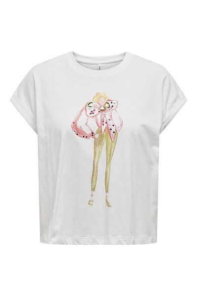ONLY White-pink Women's T-shirt - 15320665 Onldoris Life S/s Bow Top
