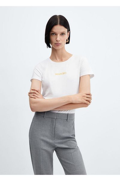 MANGO Woman Βαμβακερό μπλουζάκι με λογότυπο