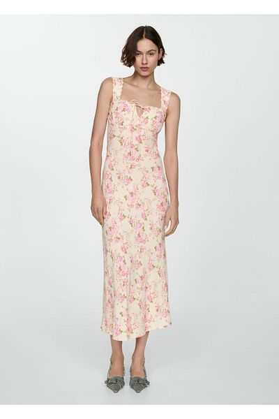 MANGO Woman Rochie cu detaliu cravată cu modele florale