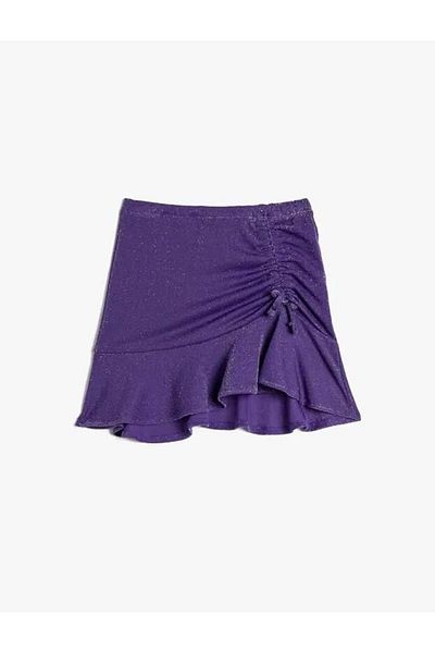 Koton Lila Minirock für Mädchen - Glitzer, Rüschen und geraffter Gummibund