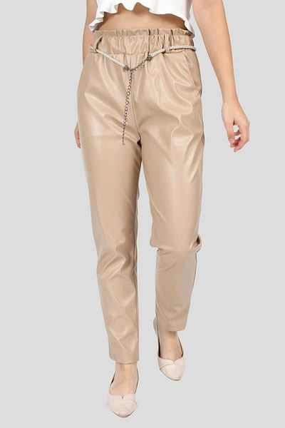 Asortix Girl's Lycra Fabric Waist Elastic Faux Leather Skinny Leg Trousers