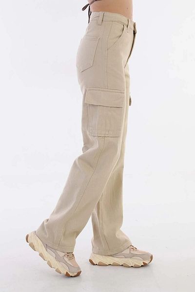 Asortix Girl's Cargo Pocket Detailed High Waist Wide Leg Jeans