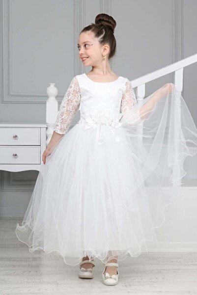 Asortix Kız Çocuk Dantel Güpür Işmelei Abiye Elbise