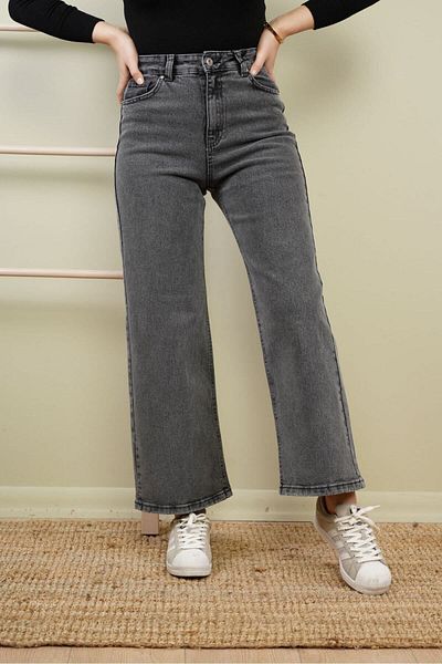 Asortix Girl's Loose Cut Jean Fabric Wide Leg Denim Trousers