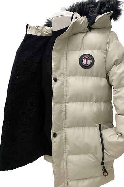 Asortik Kids Boy's Thick Winter Inflatable Dense Fiber Filled Fleece Hips Between Knees Fur Hooded Coat