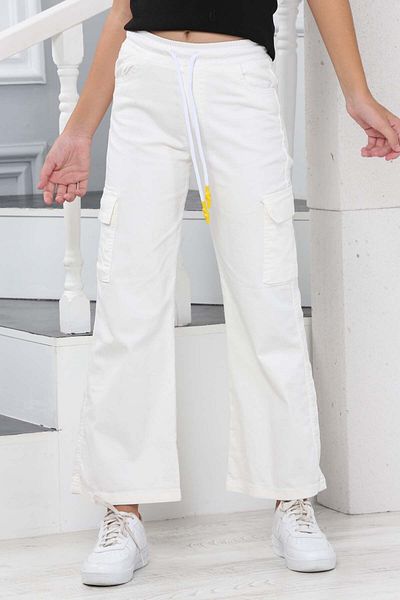 Asortix Girls' Cargo Pocket Detailed High Waist Wide Leg Trousers