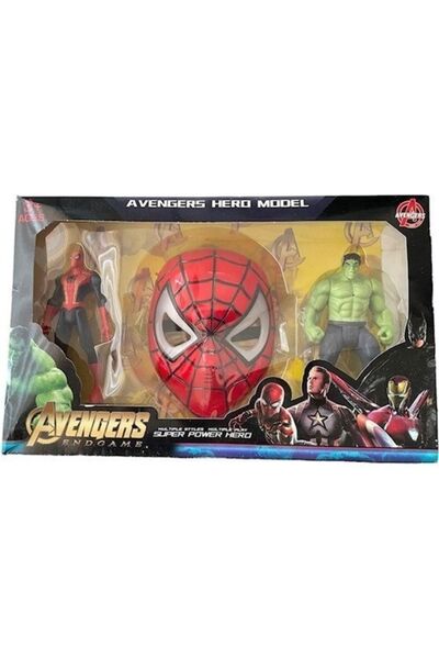 Cango Avengers Hulk Spiderman Figür Ve Işıklı Örümcek Adam Maske Seti