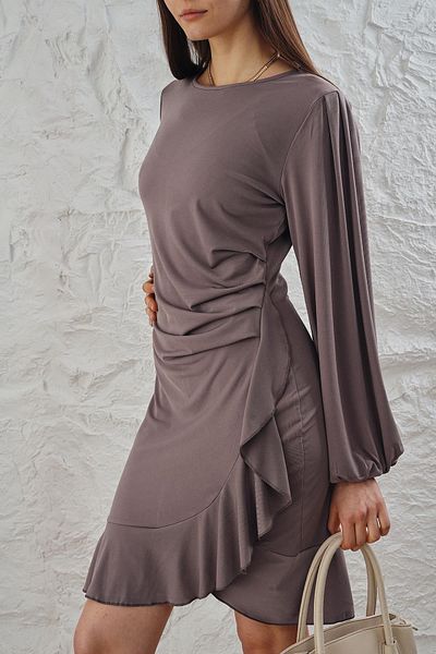 LİVE SPORT Γυναικείο μακρυμάνικο φόρεμα Sandy Fabric Flounced - Mink