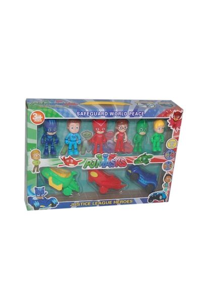 PJMASKS Pijamaskeliler Oyuncak Arabalı 6 Figürlü Set 9 Parça Erkek Çocuk Kahraman Figür Oyuncak