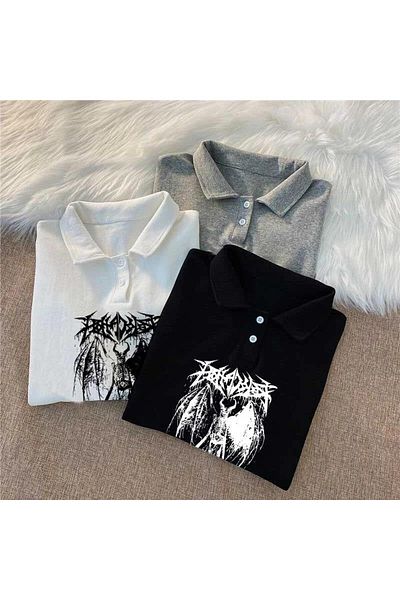 Touz Moda Gothic Devil Polo Collar Crop