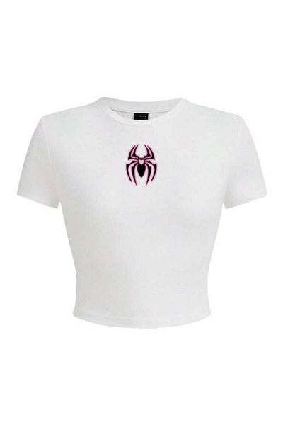 Touz Moda Spider Printed White Crop