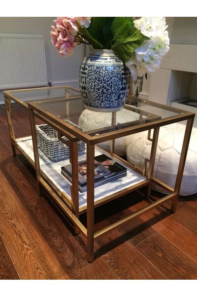 Hitit Dekorasyon Paola 2'li Gold Metal Orta Sehpa