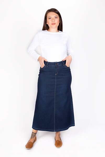 Kardelen Butik Ümraniye Navy Blue Plus Size Denim Skirt.