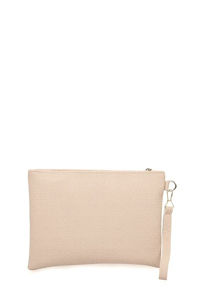 Bagfoni Cream Written Clutch Bag with Hand Strap