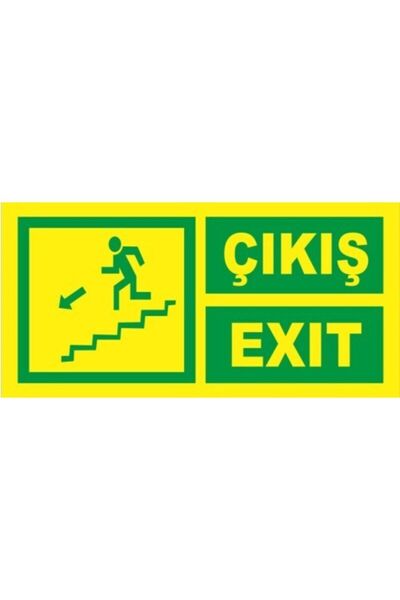 BAYSAN YANGIN Fosforlu Fotolümen Levha Çıkış Exıt Yönlendirme Sol Merdiven Iniş 12x24 Cm