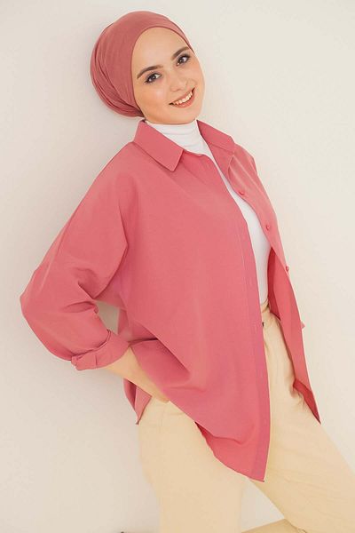 Bigdart 103901 Oversize Basic Hijab Shirt - Dusty Rose