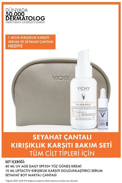 Vichy Uv Age Daily Spf50 Yüksek Korumalı Yüz Güneş Kremi Seyahat Çantalı Kırşıklık Karşıtı Bakım Seti