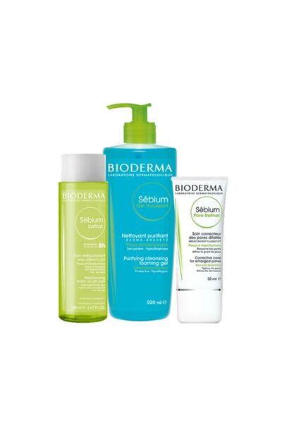 Bioderma Akne Bakım Seti Pore Refiner Krem Sebium Losyon Sebium Temizleme