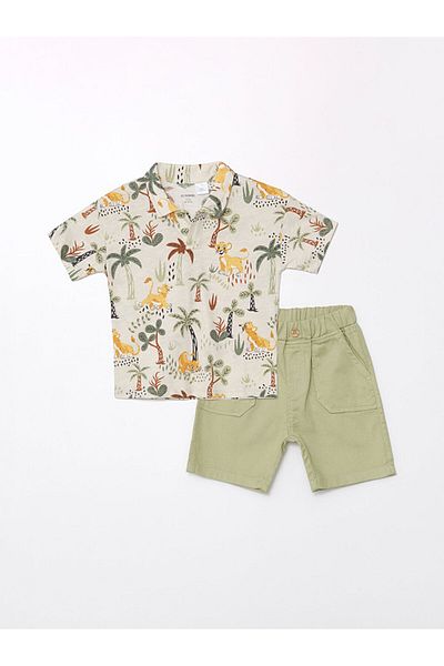 LC Waikiki Short Sleeve Printed Shirt and Shorts Set for Baby Boy - Set of 2