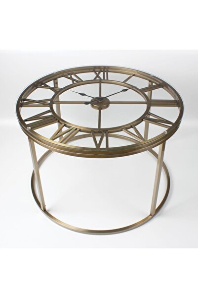 Ultima Regal Modern Metal Saatli Orta Sehpa Altın 76cm