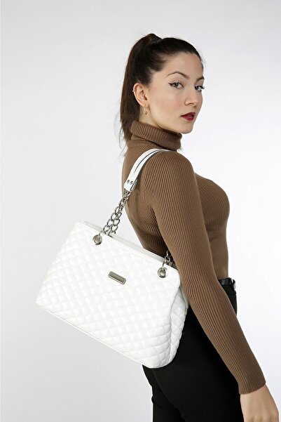MAC&MOS Geantă de mână și de umăr cu lanț alb pentru femei