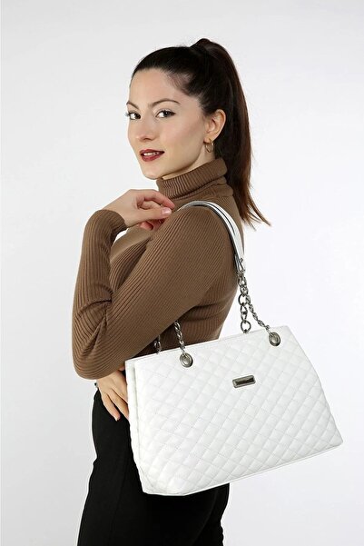 MAC&MOS Geantă de mână și de umăr cu lanț alb pentru femei