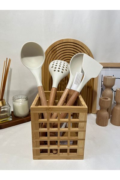 Mirilliahome Бамбуков квадратен органайзер, тава за лъжици, квадратна кутия за органайзер
