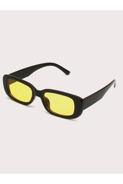 Mathilda Aksesuar Chunky Frame Vintage Yellow Black Sunglasses