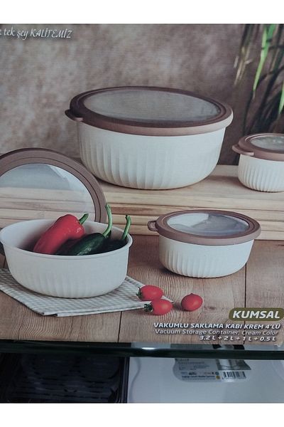VİP AHMET Vacuumed Four Size Round Storage Container - Cream