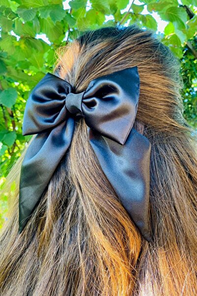 TOKALİLYA Kadın Saten Siyah Fiyonk Klipsli Otomatik Toka