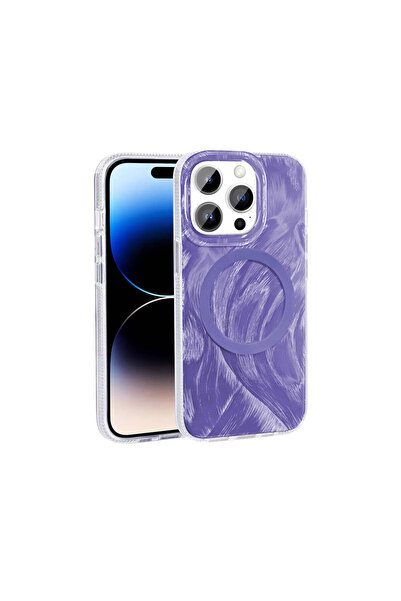 Rivor Apple iPhone 14 Pro Max Kılıf Magsafe Şarj Özellikli Fırça Boya Desenli...