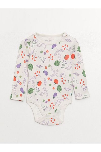 LC Waikiki Crew Neck Printed Snap-On Bodysuit for Baby Girl - Set of 2