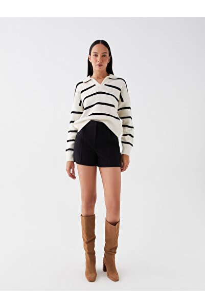 LC Waikiki Pulover de damă supradimensionat cu mânecă lungă în dungi cu gât polo