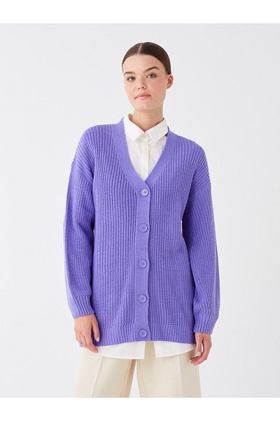 LC Waikiki Long Sleeve V-Neck Oversize Knitwear Women's Cardigan